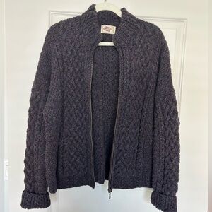 Irish Made Cable Knit Zip-Up Wool Sweater